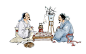 古风象棋古代人物下象棋插画