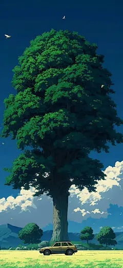 宫崎骏的夏天，漫画风格手机壁纸