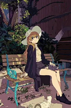 日本插画师焦茶的日式少女场景插画，头发和服饰的绘制十分精致，独特的配色和迷人的光影让人眼前一亮。#遇见艺术##场景插画# ​​​​