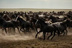 秋天大草原万马奔腾陆地动物摄影图片
