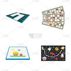 棋盘游戏卡通图标在集合设计。游戏和娱乐矢量符号股票网络插图。