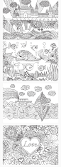 黑白线描线条动物少女植物海洋生物元素风景素描插画AI矢量素材-淘宝网