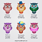 Pack of owls with different styles of clothes