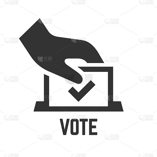 矢量投票图标与选民手插入纸在投票箱。民主选举投票剪影象征。素材-花瓣网