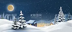 圣诞节平安夜雪景矢量插画  - 源文件下载【酷图网】圣诞节,平安夜,雪景,下雪的夜晚,雪地,月亮,雪覆盖的房屋,房屋,万家灯火,宁静的夜晚,雪夜,松树,雪松,矢量插画,分层文件,可编辑,