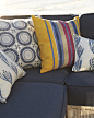 Seadrift Outdoor Pillow Cover : Inspired by one of Serena’s vintage African adire cloths (traditional textiles characterized by artful, indigo-dyed designs), this was an instant hit at the office. Our design team expanded the scale to create its eye-catch