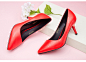 意尔康春季中跟女单鞋 红色高跟尖头浅口工作鞋时尚优雅通勤婚鞋-tmall.com天猫