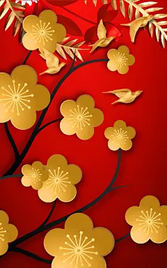 花朵唯美高级感大气红金色古风背景