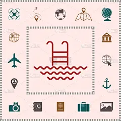 游泳池,线图标,天气,旅途,几何形状,运动,简单,波浪,设计,休闲
