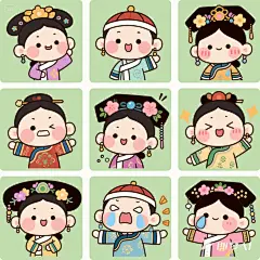 jimeng-2025-05-20-204-Q版甄嬛传，各种搞怪表情包，九宫格