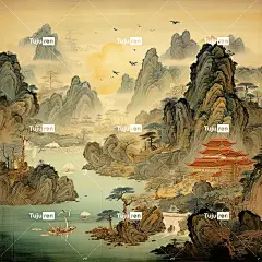 山水古诗词国画宋代风格海报