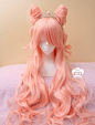 Long Curly Pastel Milky Peach Lolita Harajuku Wig sold by CosQueen. Sh