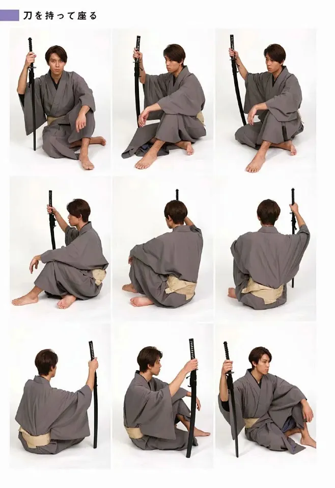 【绘画参考】高清男女穿和服动态素材齐全，男士坐姿站姿造型，和服武士姿势，日式女生绝了-花瓣网