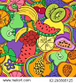 Funny abstract psychedelic colorful fruit seamless pattern. Bright summer background with cartoon fruits and berries.