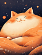 Illustrations for children's books, a kawaii fat cat Extreme close - up, sad expression，in the style of surrealist dream - like imagery, vastness between heaven and earth, Minimalist lines depict the depth and silence of the Eastern spirit, fluorescent, l