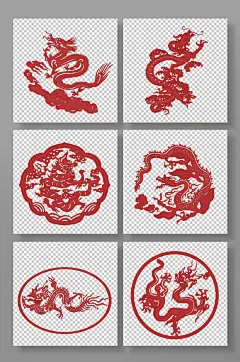 传统纹样中国风龙年剪纸窗花插画元素