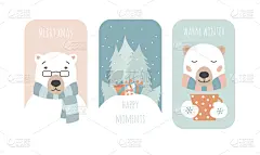 可爱的,北极熊,贺卡,杯,壁纸,雪,动物,问候,复古