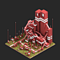 The monument grid - Voxel art : Concept art for a 3D voxel adventure game.