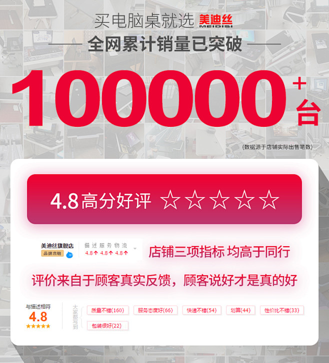美迪丝电脑桌台式家用简约现代钢化玻璃办公...