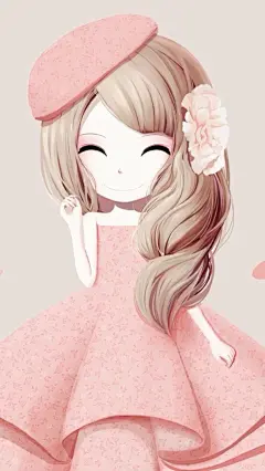 花花姑娘。插画。壁纸。头像。粉粉的木槿姑娘。木槿花语：温柔的坚持。