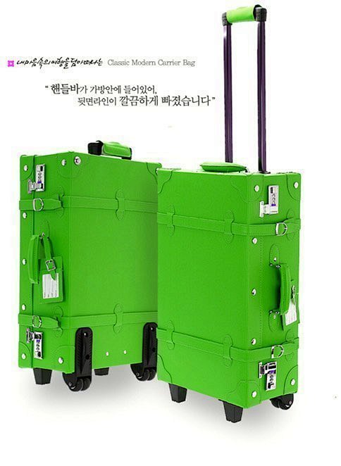 韩式复古仿皮糖果色绿色时尚个性行李箱拉杆...