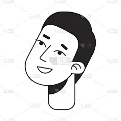 快乐的男人,有着快乐而好奇的单色扁平的人物头.兴奋的亚洲男人。可编辑的轮廓手绘人脸图标.用于动画的2