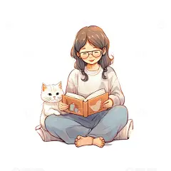 和猫咪一起读书的女生高清模板免费下载-趣麦麦图