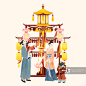 中国古代传统年俗正月十五赏花灯插画图片素材