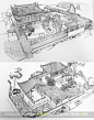 116张中国古建筑建构线稿图片黑白中国风古建筑亭台楼阁CG场景-淘宝网