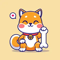 卡通柴犬抱着骨头表情包插画