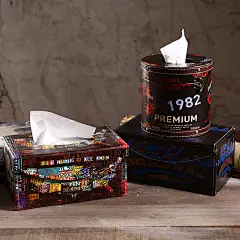 纸巾盒复古创意家居皮革防水欧式抽纸盒木质餐巾纸盒装饰品摆件-淘宝网