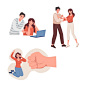 Vector emotional abuse and domestic violence flat illustration family social