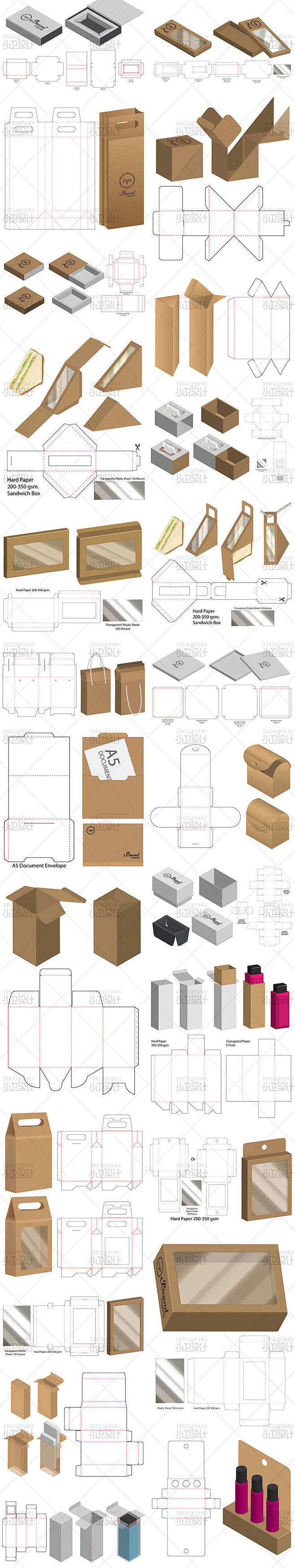 纸袋产品包装盒子纸箱设计稿刀模平面展开图...