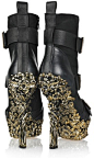 Alexander Mcqueen Floral Engraved Leather Boots