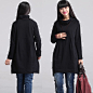 Casual A Shaped Long Sleeved Pile Collar Cotton T-shirt Blouse for Autumn and Spring - Black (S-XL) : Made of knitted cotton fabrics.  Loose fitting.  Pile Collar  Two Pockets    SIZE S(US 4-6, UK 6-8, Italian 40-42, French 36-38)  bust: fits bust