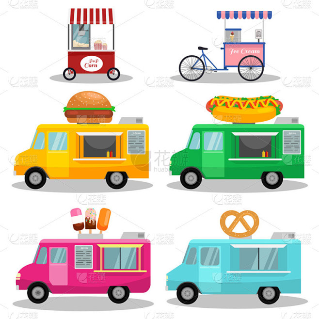 组的快速食品的卡车。冰淇淋、 爆米花、 ...