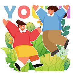 扁平风民国风青年少年54五四青年节人物插画