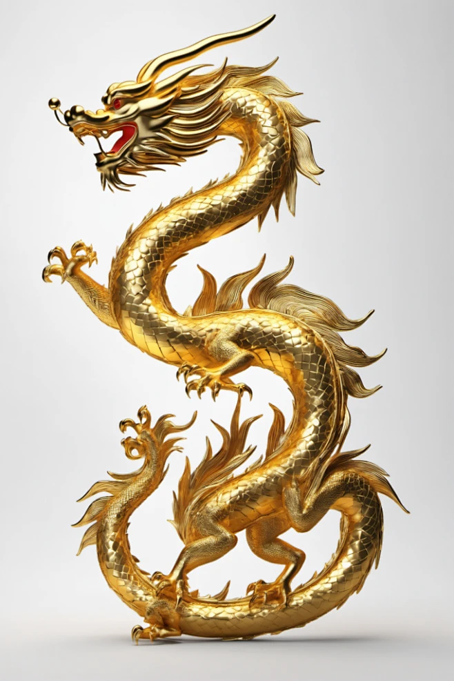 十二生肖弯延龙身金属黄金龙模型图片-花瓣网
