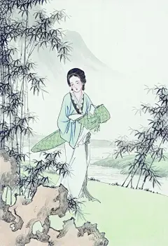 竹子 竹叶 古筝 窈窕淑女-中国国画-中国国画,窈窕淑女