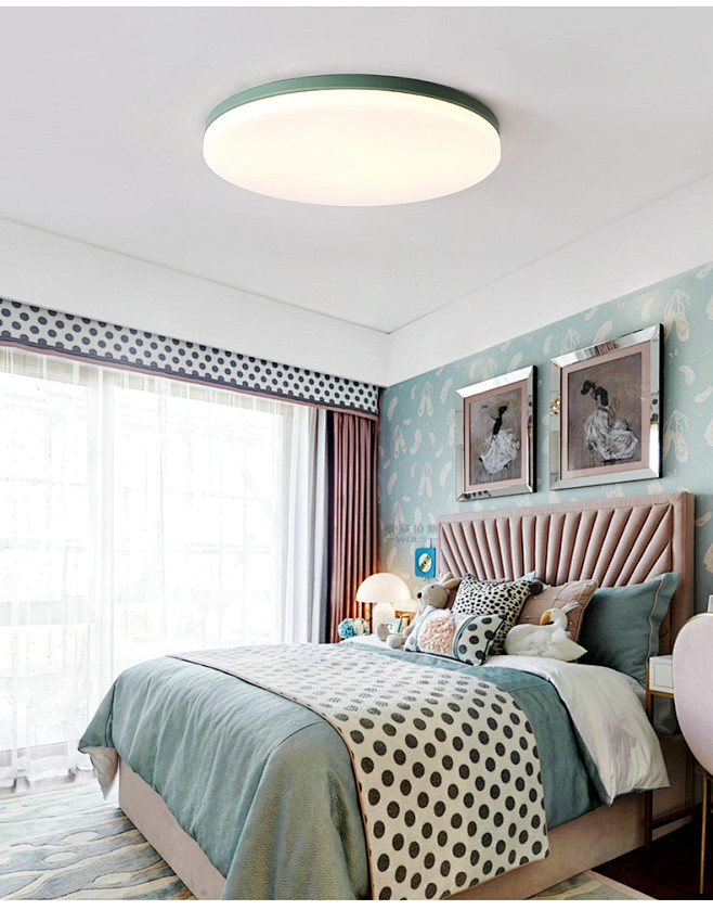 圆形led卧室灯具现代简约马卡龙吸顶灯温馨书房灯小房间灯次卧灯tmall