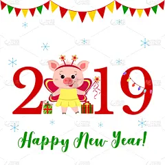 新年前夕,贺卡,可爱的,传统,传统节日,模板,猪,数码图形,问候