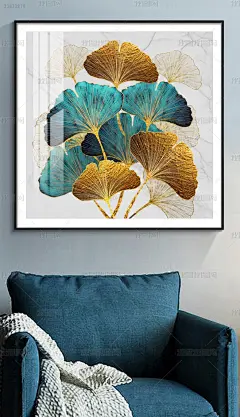 花纹图案-手绘现代简约银杏叶轻奢壁画花纹图案家居数码图案