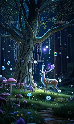 梦幻森林小鹿插画高清模板免费下载-趣麦麦图