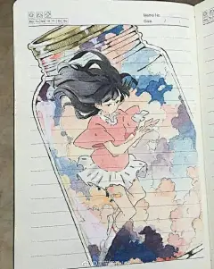 日本动漫季#插画##小清新# 手帐本上的小清新插画 ​​​​