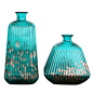 居家装饰彩色玻璃花瓶 家居蓝色条纹金星玻璃艺术摆件 玻璃花瓶-淘宝网