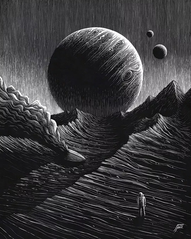 澳大利亚插画师justinestcourt富有设计感的黑白画风作