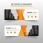 Orange banner with geometric shapes