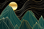 Gradient golden linear background with mountains and moon Free Vector