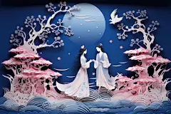 爱在七夕古风剪纸风牛郎织女七夕人物插画