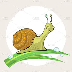 可爱的卡通蜗牛在草地上